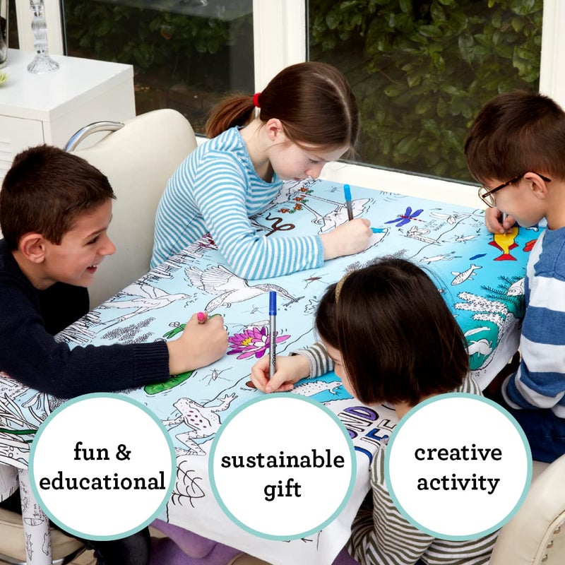 eatsleepdoodle Coloring Wildlife Giant Tablecloth for Kids â€“ Reusable Washable Table Cover with 10pcs Washable Markers, Fun Arts & Crafts for Boys & Girls, Activity Blanket for Parties, Birthdays - Image 3
